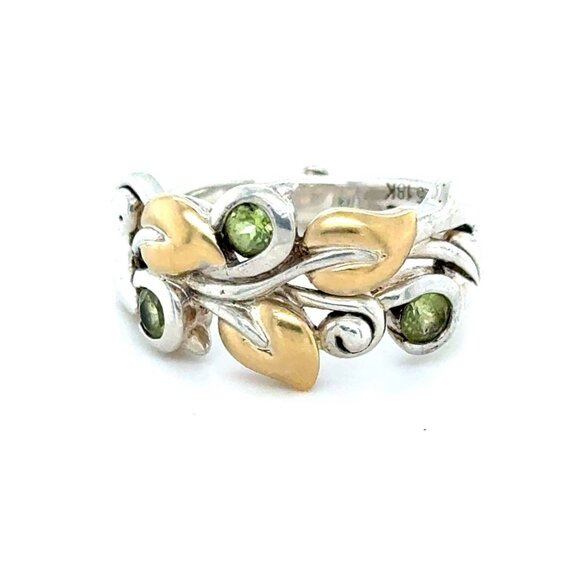 Barbara Bixby 925/18K Gold Leaf Peridot Ring - Picture 1 of 9